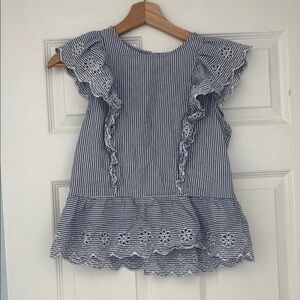 H&M Blue and White Blouse with Ruffled Sleeves